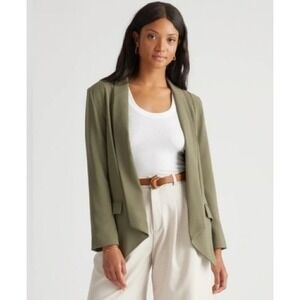 Quince Stretch Crepe Open Blazer Olive Green‎ Minimalist Preppy Classic Office L